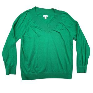 J. Jill Sweater Women's Small Petite Green Long Sleeve Pullover Ribbed Border
